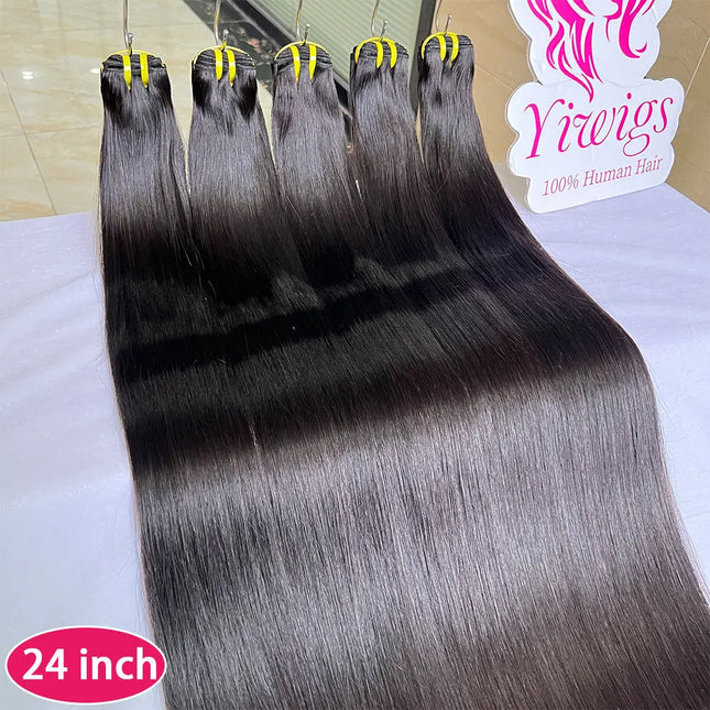 Bone Straight 100% Human Hair Double Weft Bundles #1B Natural Black 100% Raw Virgin Human Hair Extension Weave 10-36 inch