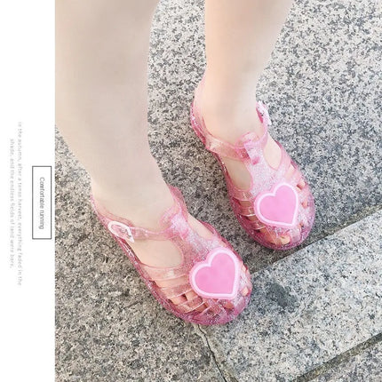 New Summer Children Jelly Princess Sandals Sweet Heart Shaped Girls Toddlers Baby Breathable Hollow Shoes