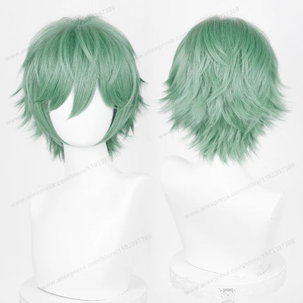 Anime Upgraded 32cm Short Flipped Ends Cosplay Wig Green Blue Purple Pink Man Women Heat Resistant Synthetic Hair