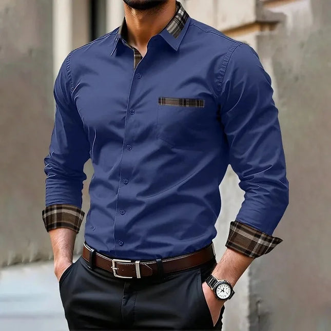 14 colors men's solid color casual formal shirt wedding outdoor comfortable fashion long sleeve shirt large size XS-6XL