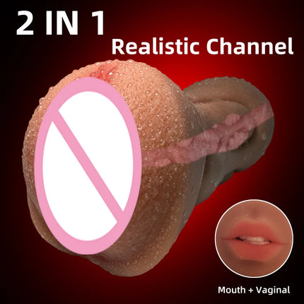 2 in 1 Male Masturbator Realistic Vagina Anal Mouth Real Deep Pussy Throat Sex Toys for Men Vaginal Oral Masturbation Cup 18