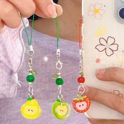 Red Green Apple Handmade Pendant Phone Chain Bead Hanging Ornament Camera Chain Cute Ins Girl Heart Key Chain Accessories
