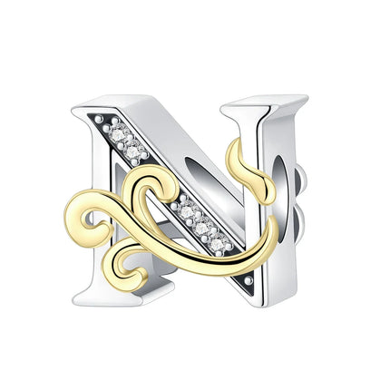 925 Sterling Silver  A-Z 26 English Letters Retro Fashion Pendant Fit Original Bracelet Charm Beads Necklace Diy Female Jewelry