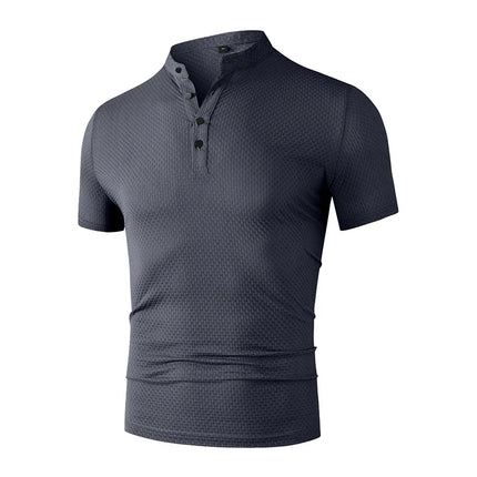 Men's Business Casual Short Sleeve POLO Shirt Bone Flower Solid Color Breathable Comfortable Fashion Summer Versatile Top