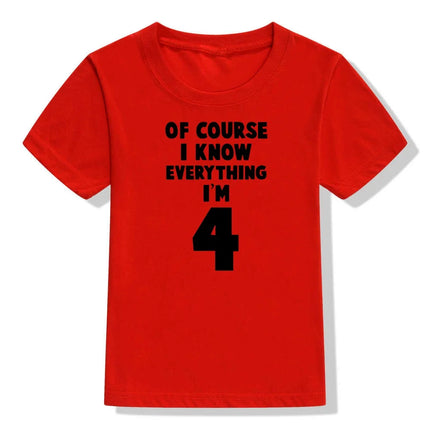 Of Course I Know Everything I'm 4/5/6 Kids Funny Birthday T Shirt Toddler Boys Girls Short Sleeve Tshirt Children Casual Tops