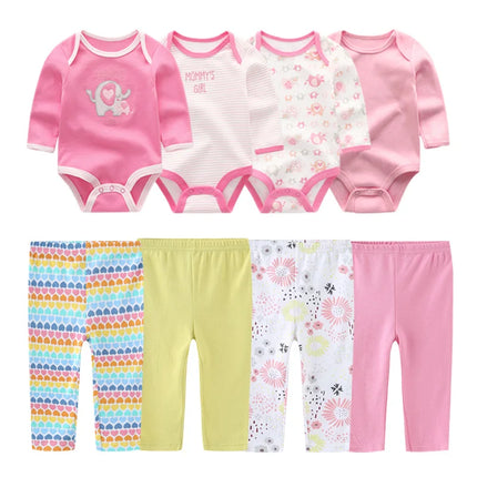 Cotton 6/8PCS Newborn Baby Boy Clothes 0-12M Autumn Bodysuits+Pants Boys Baby Clothing Sets Full Sleeve Baby Girl Clothes