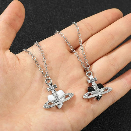 Fashion Love Saturn Necklace For Women Retro Stud Earrings Jewelry Metal Planet Sweater Chain Pendant Necklace Gifts Accessories