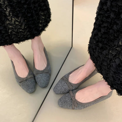 Fur Lining Women Flats Shoes Concise Round Toe Butterfly-knot Shoes Comfort Soft Sole Outdoor Shoes 2026 Spring Autumn Loafer