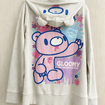 Y2K Vintage Subculture Kawaii Coat Cartoon Bear Graphic Loose Hoodie Women Bear Ear Coat Autumn Winter Casual Streetwear Outfit