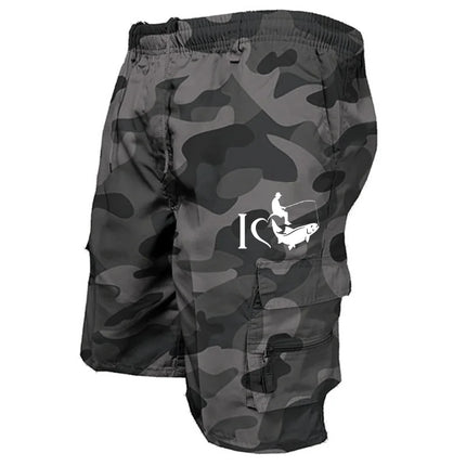Trendy Mens Bib Shorts Casual Loose Shorts Funny I Love Fishing Printed Drawstring Pocket Shorts Summer Mens Shorts