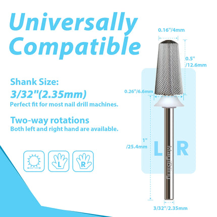 MagiBling 3XF Tapered Nail Drill Bit Professional Removal Grinding Bits for File Machine Acrylic Soft Gel Polish Tools 3/32”