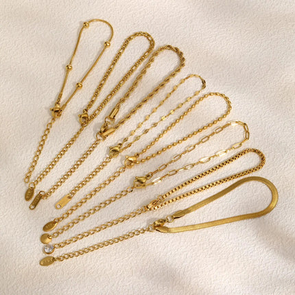 Non Tarnish Stainless Steel Bracelet Stackable for Women, Thin Herribone Chain Bracelet Waterproof Gold Plated Jewelry