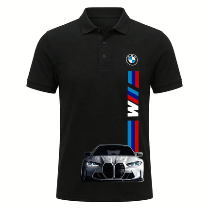 BMW Power Polo Shirt for Men Classic Logo Print 2026 Summer Breathable Short Sleeve Collared Tops for Casual Daily Golf Outfits