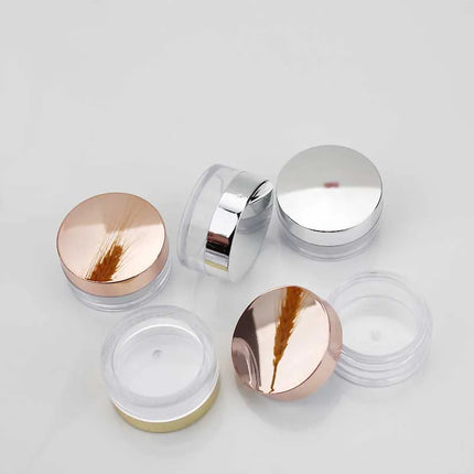 50Pcs Makeup Jar Cosmetic Plastic Small Bottle 3g Empty Container with Rose Gold Lid for Eyeshadow Cream Lip Balm Container