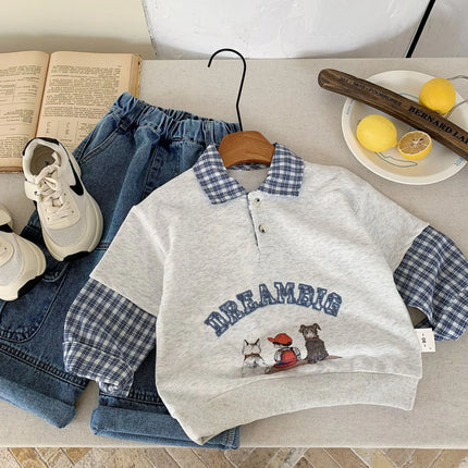 Children Polo Shirts  2025 Spring Sweatshirts for Boys Girls Plaid Kids Pullovers Cotton Toddler Outfits Baby Sweater Clothing