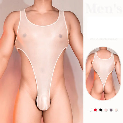 High Cut Transparent Men's Strap Bodysuit Stretchy Ultra Thin Tight Fitting Jumpsuit Sheer Swimsuit Hot Onesie Sexy Lingerie