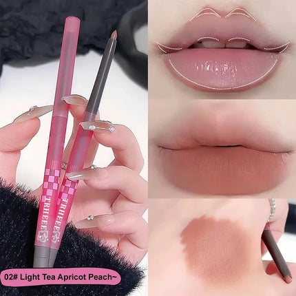 Matte Lip Liner Pencil with Brush Double-head Nude Grey Pink Lip Contour Tint Pen Sharpener Lipstick Non-stick Cup Lips Makeup