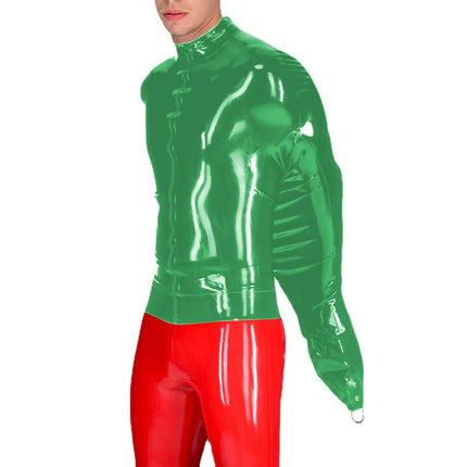 Exotic Mens BDSM Shiny PVC Leather Armbinder Restraint Tops Sexy Club Straitjacket Full Sleeve One Arm Bondage T-Shirts Cosplay