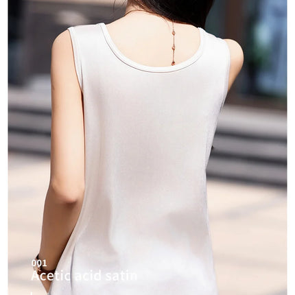 High-End Acetate Fiber Women's Knitted T-shirt with Suspender European Fashion Style Popular Women's Top