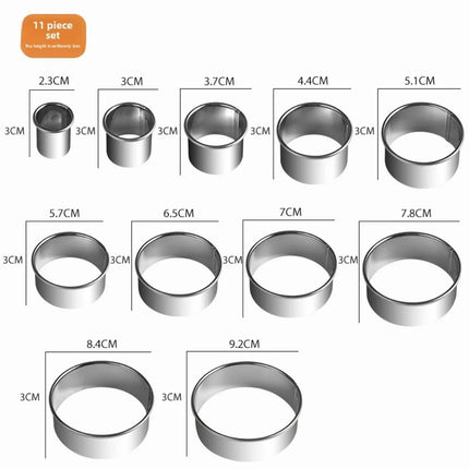 11pcs Round Cookie Biscuit Cutter Set Stainless Steel Donut Cutter Ring Molds Kitchen Graduated Circle Pastry Cutters Bakeware