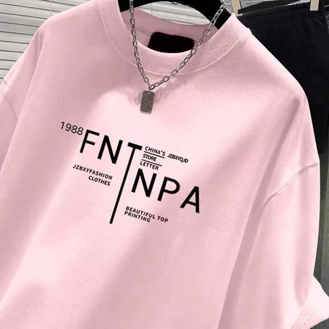 Women Clothing Fashion All-match 100 Cotton Top Summer Casual Loose Short Sleeve Tshirt Office Lady Chic Letter Print Basic Tees