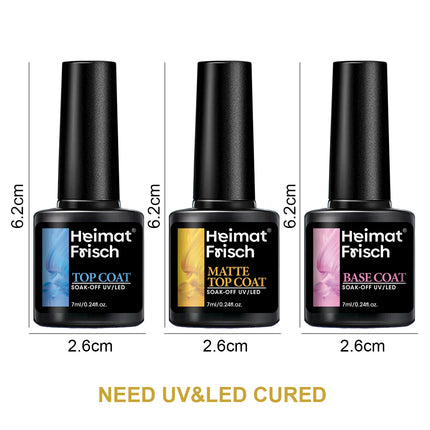 Heimat Frisch 1/3 Bottle Base Gel + Top Gel + Matte Top Gel – A multi-functional gel nail polish with a base and top coat for ea