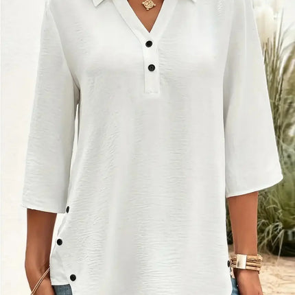 Women's Plus Size Casual Long Sleeve Button Loose Shirt Ladies Comfortable Solid V Neck Blouse