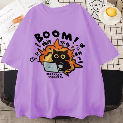 New Kawaii Good Mental State Pure Short Sleeved T-shirt for Men Women Tee Clothes Loose Casual Y2K Cartoon Oversized Tops