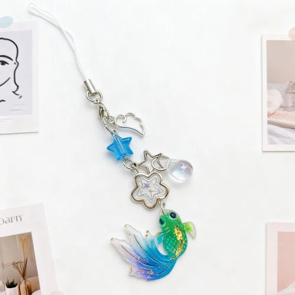 Plastic Lucky Koi Phone Pendant Crystal Beads Unique Beaded Keyring Lightweight Simulation Fish Keychain Charms Car Key Jewelry