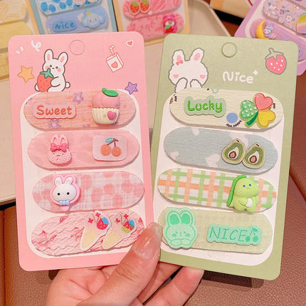 Summer New Baby Girl Bangs Stickers Set Cute Cartoon Sweet Flower Princess Side Clips Kids Headdress Hair Artifact Photo Props