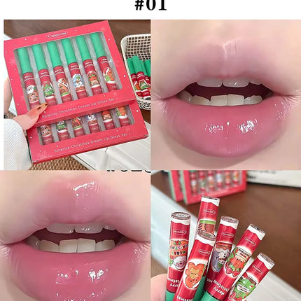 Cappuvini 6-Pack Lip Gloss Set Christmas Gift Water Light Long-Lasting Easy Apply Lip Glaze Lipstick Collection