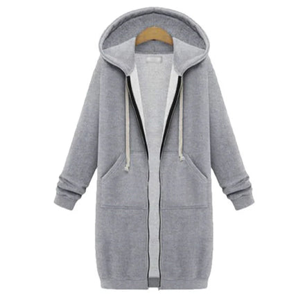 2025 Women's Autumn Winter ThickenHoodies Parkas Loose Hooded Jackets Zipper Pocket Maxi Size Sweatshirt Sports Dresses Outwear