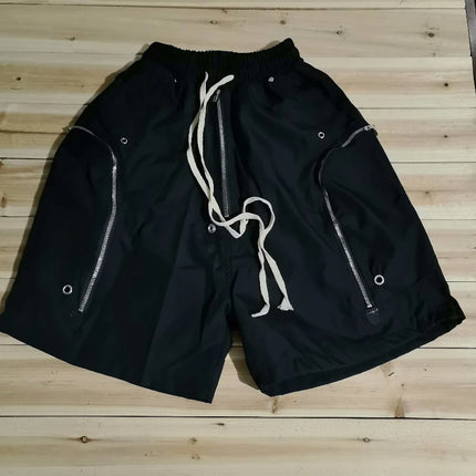 Men's Techwear Cargo Shorts Multi-Zipper Pocket Elastic Waist Drawstring Streetwear Casual Shorts