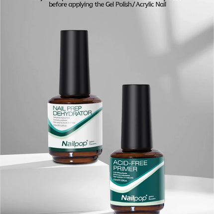 Nailpop Nail Dehydrator and Primer Acid Free Natural Nail Prep for Acrylic and UV Gel Nail Polish Fast Dry Superior Bonding Set