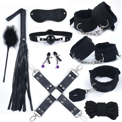 Hot Exotic Bed Bondage Set BDSM Kits Exotic Sex Toys For Women Adults Games Leather Handcuffs Whip Gag Nipple Clamps Sex Shop