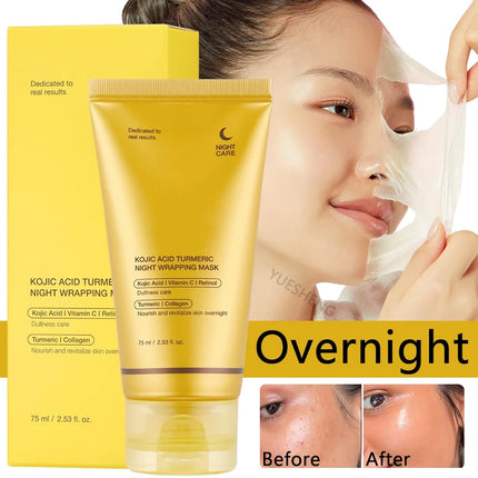 Kojic Acid Wrapping Face Mask Overnight Peel Off Facial Mask With Turmeric Vitamin C For Brighten Defends Korean Skin Care