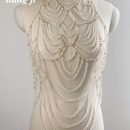 Sexy Accessories Women Bikini Pearl Chest chain Body Chain Jewelry Totally Hand-made Bra Fringed For Beach Nightclub Waist Chain