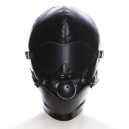 PU Leather Total Sensory Deprivation Full Head Bondage Hood Headgear Mouth Open Lockable Gimp Bondage BDSM Sex Toy for Couple