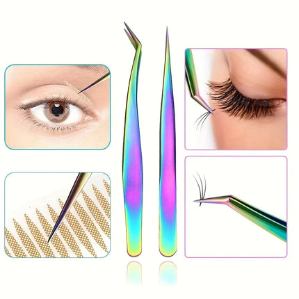 Three-piece Stainless Steel Tweezer Set - Unscented, Anti-static Precision Tweezers for Eyelash Extensions Beauty Tool