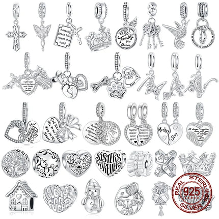Hot Sale Charms Beads 925 Sterling Silver Solid Color Letter Family Forever Tree of Life Zircon Beads Fit DIY Bracelets Jewelry