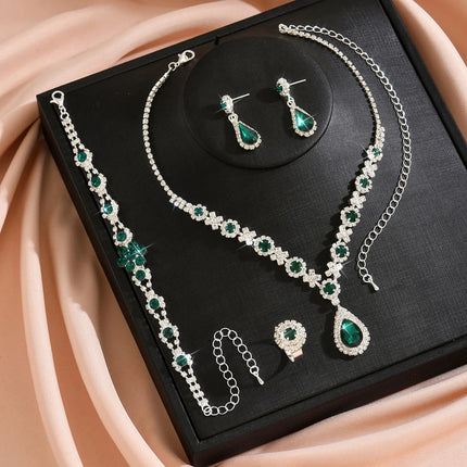Ladies' Fashion Flower Water Drop Necklace Earrings Bracelet Jewelry Set Suitable for Wedding, Party, Festival Gifts