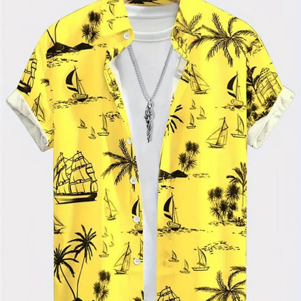 Summer Men's Shirt Coconut Tree 3D Print Casual Short Sleeve Lapel Tops Beach Casual Hawaiian Shirt Men Oversized Shirts For Men