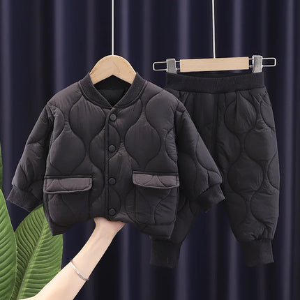 Korean version Baby Boy Clothes children's thickened insulation with cotton clip winter set suitable for baby top jacket+pants