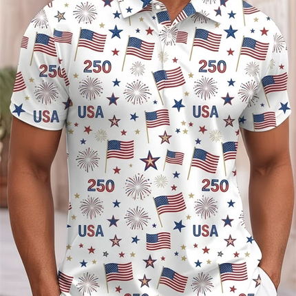 Men Women USA 250 Statue Of Liberty Print Couple Polo Shirt American Flag Patriotic Casual Sportswear For Independence Day Polo