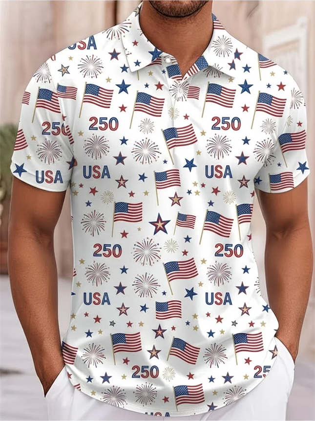 Men Women USA 250 Statue Of Liberty Print Couple Polo Shirt American Flag Patriotic Casual Sportswear For Independence Day Polo