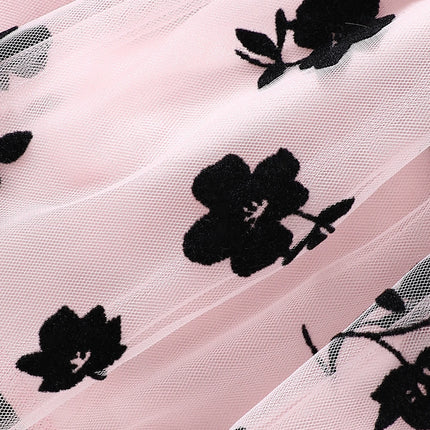 Girls' Spring and Summer Fashion Knit Strap Floral Velvet Mesh Casual Dress Princess Dress Party Holiday Casual Vacation Gift