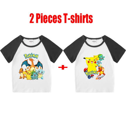 1/2 Pieces Pokemon Cartoon Tees For Boys Clothing Summer Children 100% cotton Short Sleeve T-shirts Printed T-shirt for girls