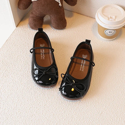 Girls' Loafer Shoes Round-toe Versatile Kids Leather Shoe Spring Autumn Bowknot New Children's Flats for Princess Ballet Fashion