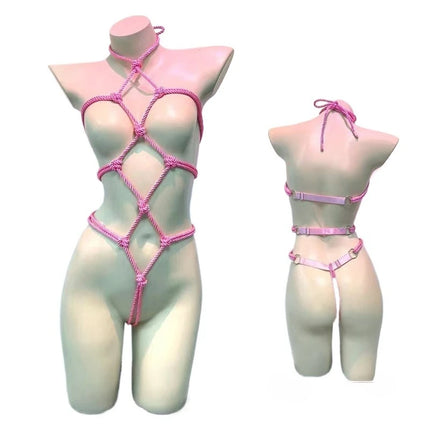 Perspective Temptation Rope Bodysuit Sexy Bondage BDSM Open-Crotch Lingerie Adjustable Erotic Lingerie Set Erotic Accessories