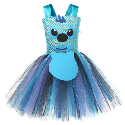 Baby Girls Stitch Cosplay Costume Alien Cartoon Animal Fancy Tutu Dress  Halloween Carnival Party Outfit with Ears Hairbow